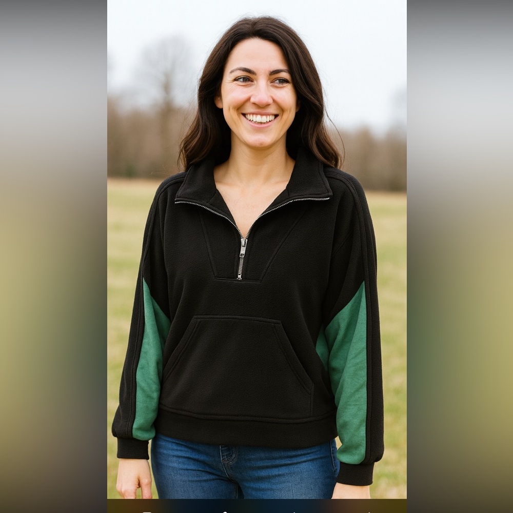 🏷️ Vintage Havana Black Fleece Quarter-Zip Pullover Jacket Women’s Small